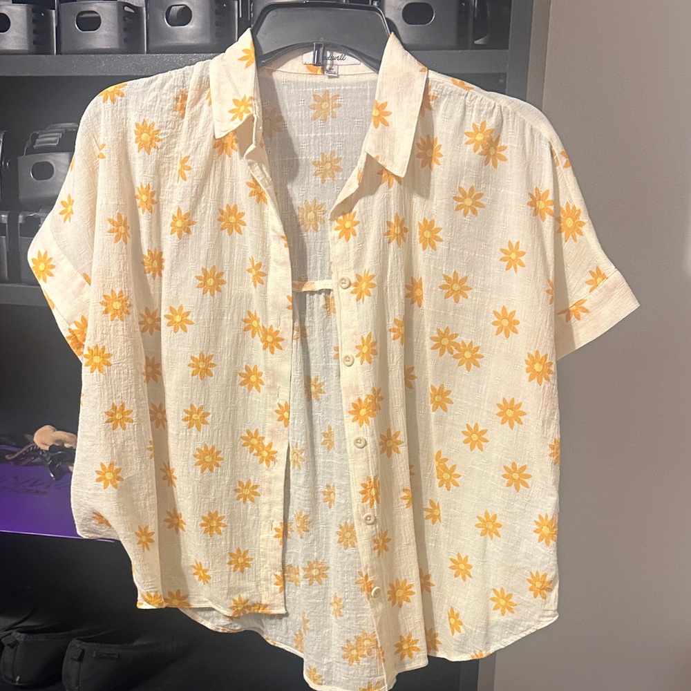Madewell Cream and Yellow Floral Button Down Shirt